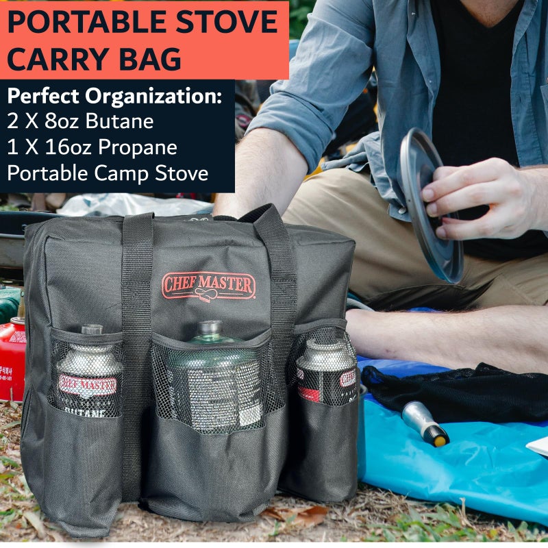 Chef-Master Chef Master Camp Stove Carry Bag - Multi-Pocket for Camp Stove & Butane/Propane Fuel Canisters - Fits Most Portable Gas Stoves - Rugged Camping Accessories - 90800 - Image 2