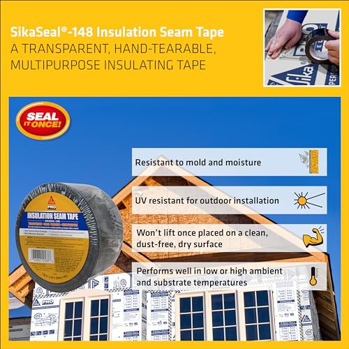 SIKA SikaSeal-148 Insulation Seam Tape - Clear, Multipurpose, Hand-Tearable Acrylic Adhesive - Indoor/Outdoor Use, UV Resistant, Moisture & Mold Resistant, 2-in x 164 ft - Image 3