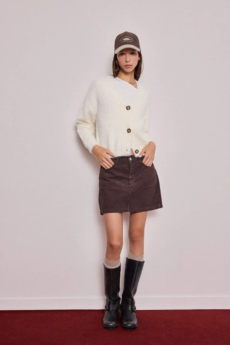 ديفاكتو A Cut Velvet Normal Waist Mini Skirt