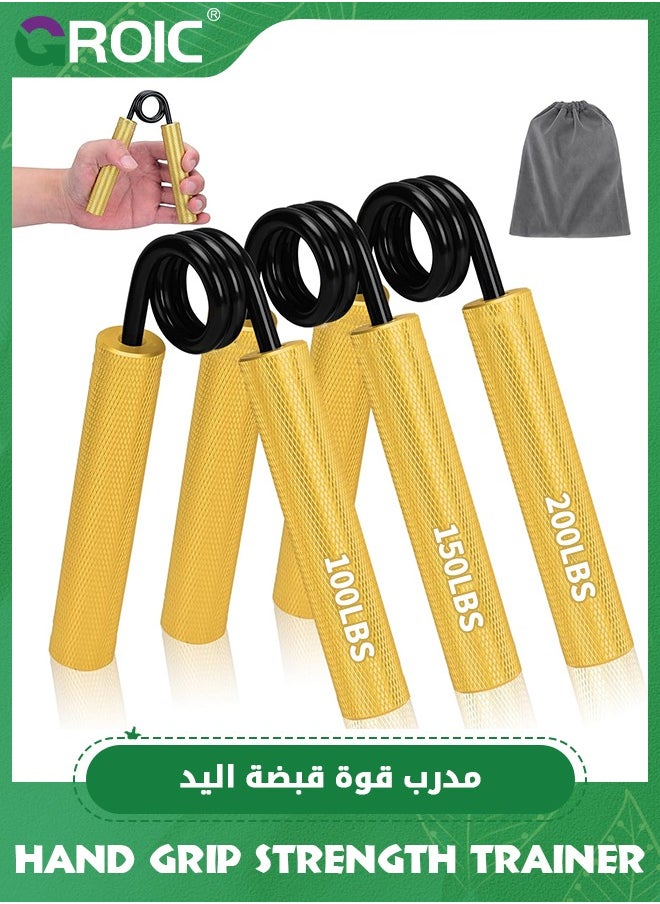GROIC 3 Pcs Hand Grip Strengthener Set (100, 150, 200 lbs), Aluminium Alloy Grip Strength Trainer, Crushing Pinching Grip Trainer, Forearm Exerciser, Gripper Fitness Equipment with Carry Bag  - Image 1