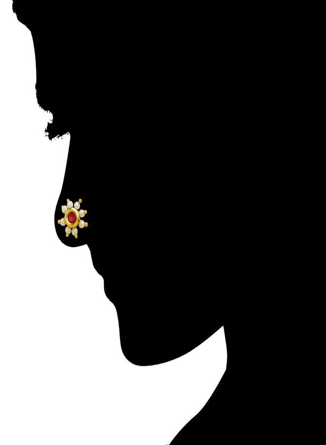 ACCESSHER Traditional and Ethnic Kundan and Pearls Embellished Delicate Floral Shape Design Non-Piercing Clip On Nose Pin/Nose Ring for Women and Girls Pack of 1 - Image 3