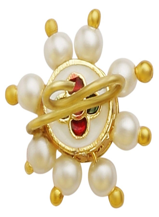 ACCESSHER Traditional and Ethnic Kundan and Pearls Embellished Delicate Floral Shape Design Non-Piercing Clip On Nose Pin/Nose Ring for Women and Girls Pack of 1 - Image 4