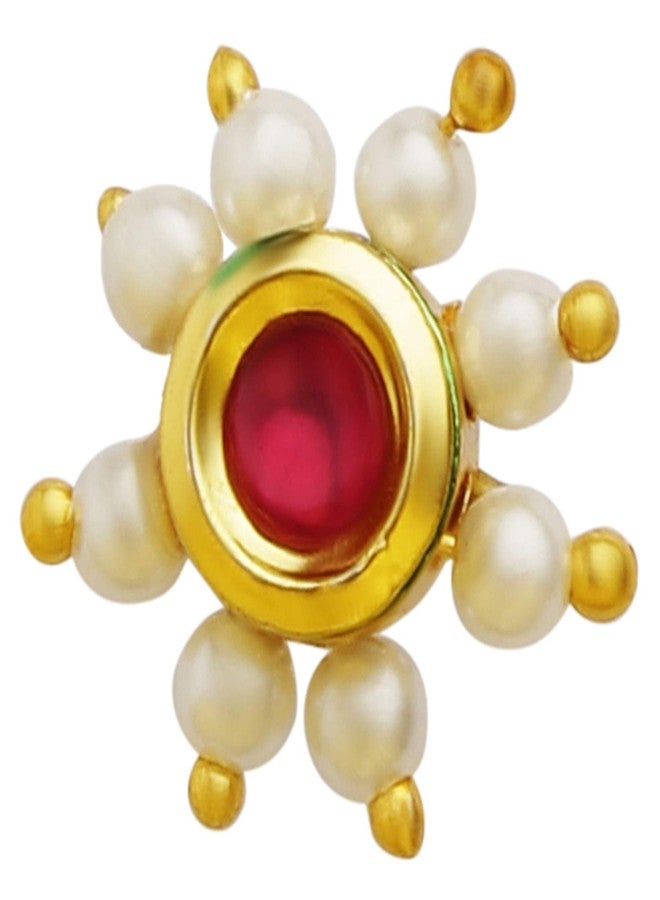 ACCESSHER Traditional and Ethnic Kundan and Pearls Embellished Delicate Floral Shape Design Non-Piercing Clip On Nose Pin/Nose Ring for Women and Girls Pack of 1 - Image 1