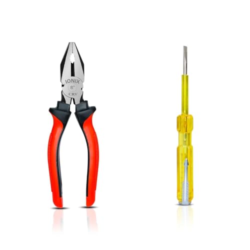 IONIX Plier & Tester Screwdriver Combo | Cutting player | Cutting plier | Pliers | pliers for home, Player tools, Pliers for electrical work, Screwdriver set and combination plier, 2 Pieces, Red - Image 1