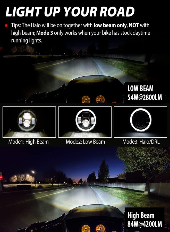 Z-OFFROAD مصباح أمامي LED للدراجات النارية من Z-OFFROAD مقاس 7 بوصات مع إضاءة نهارية وهالة بيضاء، متوافق مع دراجات هارلي ديفيدسون ستريت جلايد، رود كينج سبيشال، إلكترا جلايد، ألترا كلاسيك، فات بوي، هيريتدج سوفتيل - Image 3