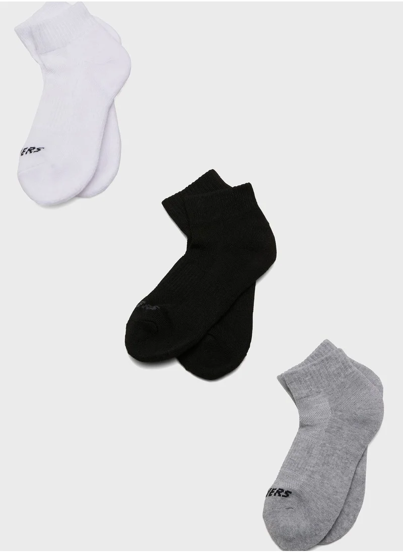 SKECHERS 3 Pack Terry Qtr Crew Socks