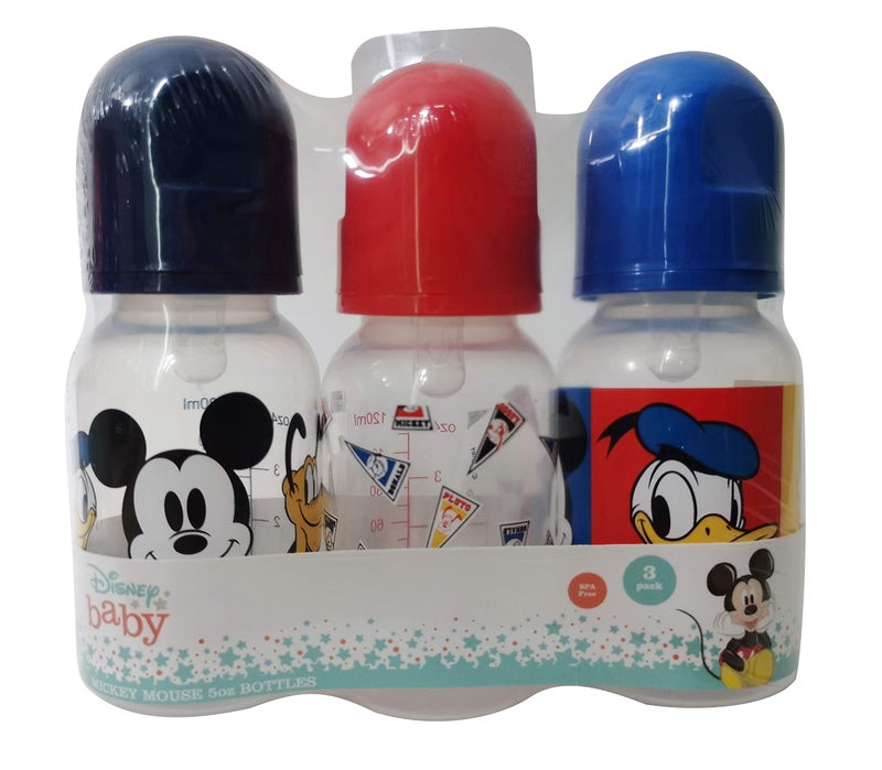 Cudlie Disney Baby Boy Mickey Mouse 5 oz Pack of Three Baby Bottles, Mickey Friends - Image 1