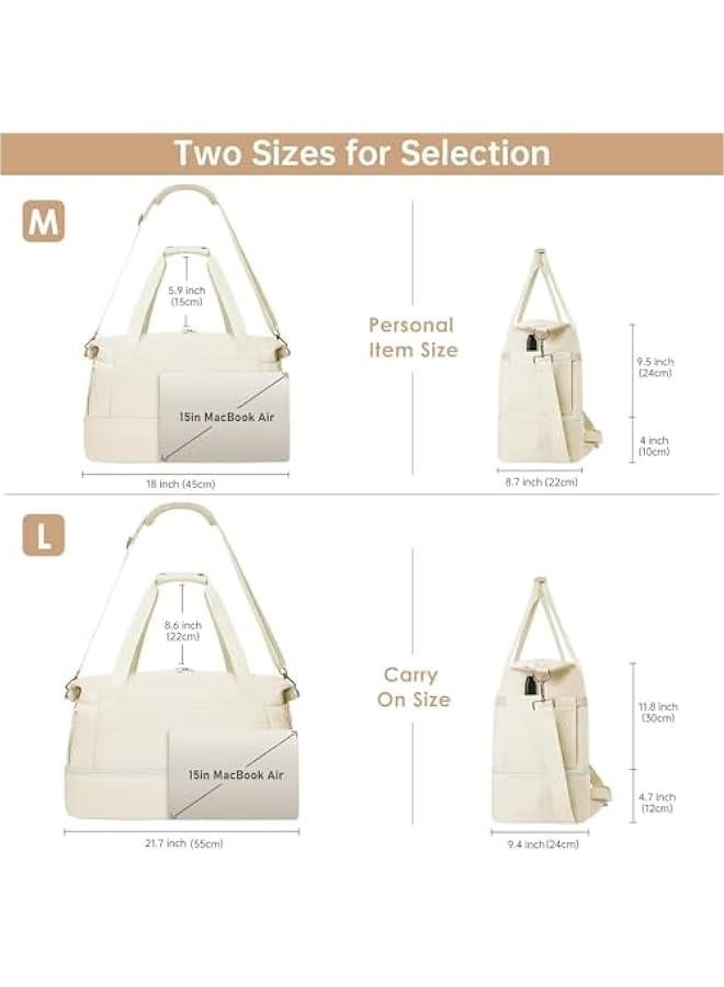 HOOKOR Gym Bag for Women, Travel Duffel Bag with USB Charging Port, Weekender Overnight Bag with Wet Pocket and Shoes Compartment for Women, Travel, Gym, Yoga (Beige) - Image 2