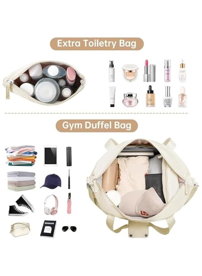 HOOKOR Gym Bag for Women, Travel Duffel Bag with USB Charging Port, Weekender Overnight Bag with Wet Pocket and Shoes Compartment for Women, Travel, Gym, Yoga (Beige) - Image 3