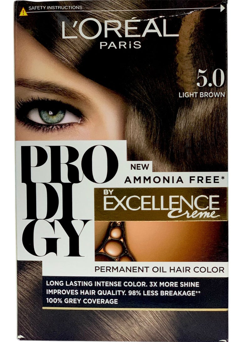 L'OREAL PARIS Loreal Paris Prodigy Permanent Oil HaIr Color 5.0 Light Brown 182 ML - Image 1