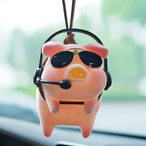 Motaney Swinging Pig Car Hanging Ornament, Lucky Piggy Rear View Mirror Accessories, Pig Car Accessories for Women/Men Cute Decor Rearview Mirror Charms, Small Gifts - Image 1