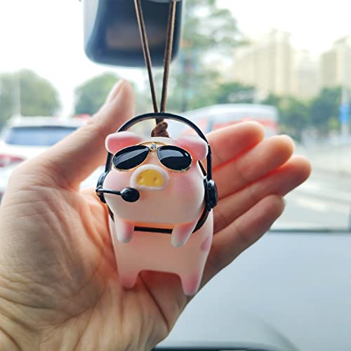 Motaney Swinging Pig Car Hanging Ornament, Lucky Piggy Rear View Mirror Accessories, Pig Car Accessories for Women/Men Cute Decor Rearview Mirror Charms, Small Gifts - Image 3