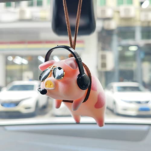 Motaney Swinging Pig Car Hanging Ornament, Lucky Piggy Rear View Mirror Accessories, Pig Car Accessories for Women/Men Cute Decor Rearview Mirror Charms, Small Gifts - Image 5
