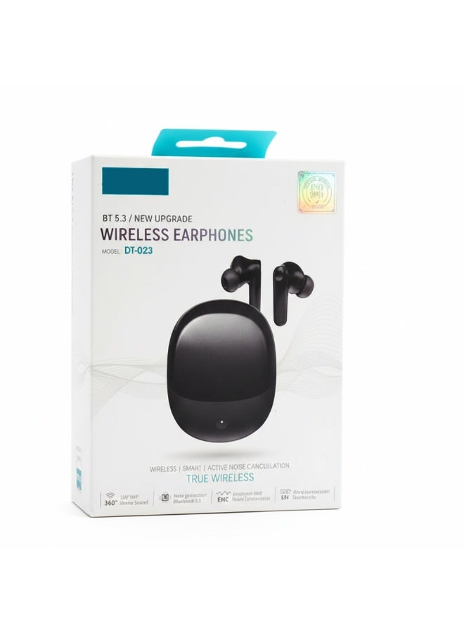سماعات أذن لاسلكية متطورة DT-023 مزودة بتقنية بلوتوث 5.3، وتقنية لاسلكية حقيقية، وإلغاء الضوضاء النشطة، وصوت ستيريو بزاوية 360 درجة، ومكالمات ENC، وصوت عالي الدقة، ووقت تشغيل يصل إلى 8 ساعات - Image 2