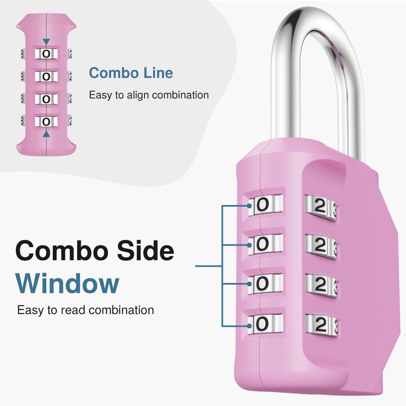 Puroma Combination Lock 4 Digit Waterproof Locker Locks Secure Outdoor Padlock for Gym Lockers, Toolboxes, Gates, Fences, Storage, Sports Locker, Cabinets (Pink) - Image 3
