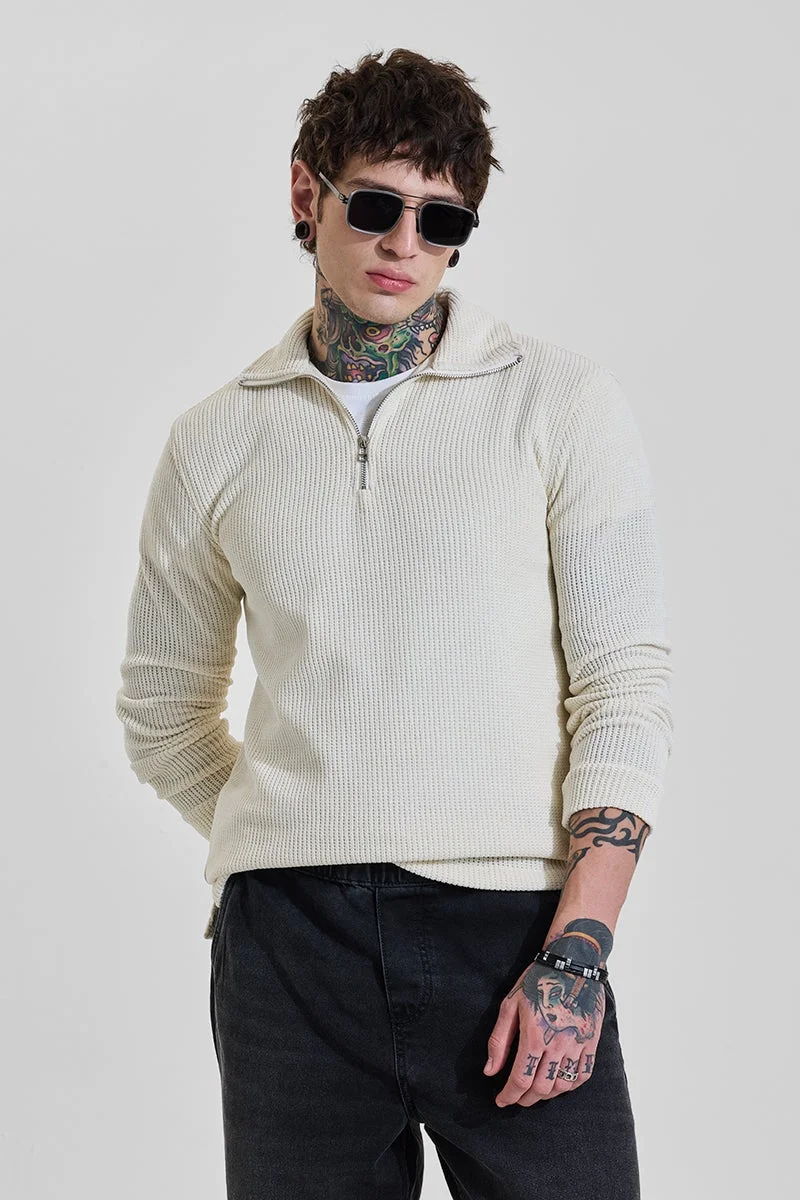 سنيتش Light Cream Solid Long Sleeve Slim Fit T-Shirt
