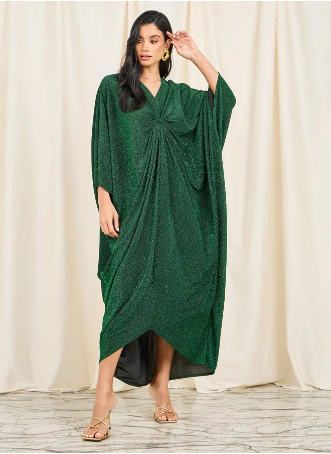 ستايلي Styli Shimmer O Ringer Ruched Detail Maxi Kaftan