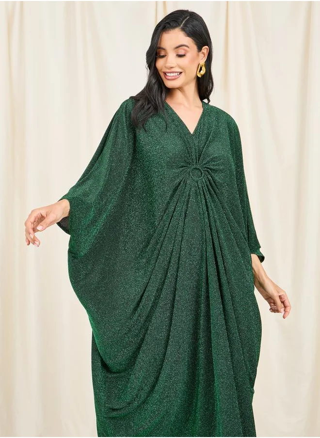 ستايلي Styli Shimmer O Ringer Ruched Detail Maxi Kaftan