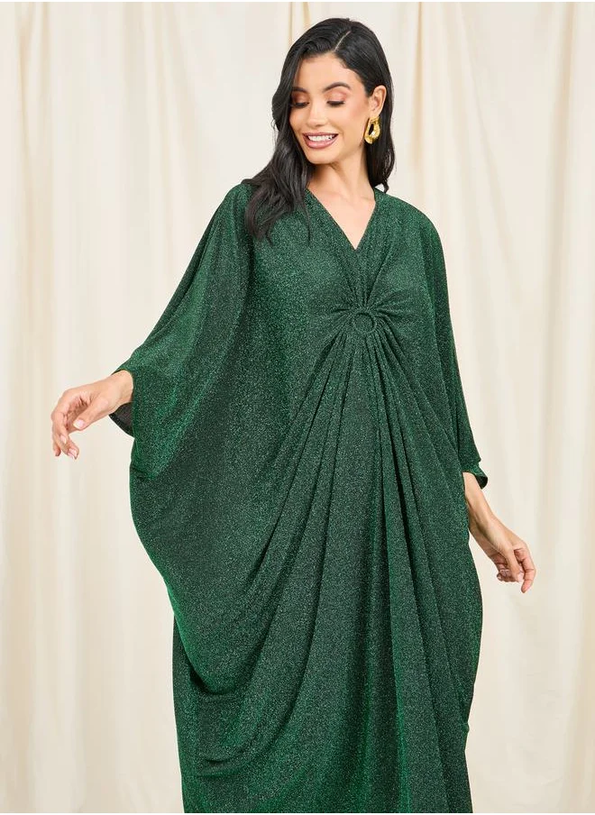 Styli Shimmer O Ringer Ruched Detail Maxi Kaftan