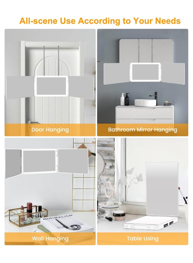 Arabest مرآة ثلاثية الأبعاد مع 3 ألوان من الضوء، مرآة قابلة للشحن لقص الشعر، مرايا ثلاثية الطيات، مرآة حلاق قابلة للتعديل مع خطافات قابلة للتمديد لقص الشعر الذاتي، مرآة 360 للرجال للحلاقة والنساء لصبغ الشعر (أبيض) - Image 3