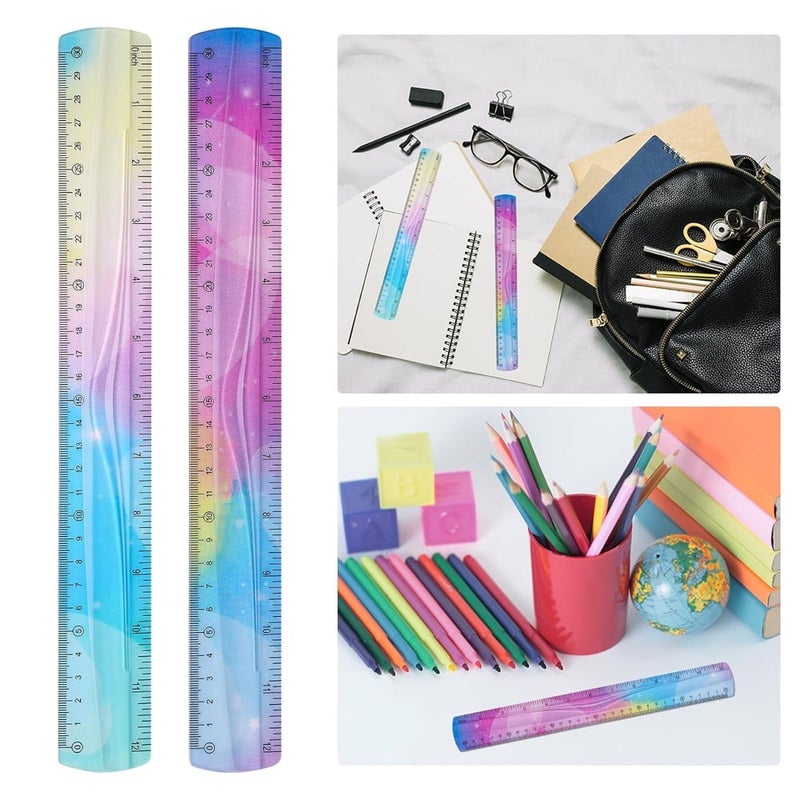 2pcs Flexible Rulers for School, 12 Inch/30 cm Bendable Rulers Soft Plastic Bendy Ruler Bulk Gradient Colorful Flex Ruler Set with Inches and Metric for Students Kids Classroom Office - Image 2