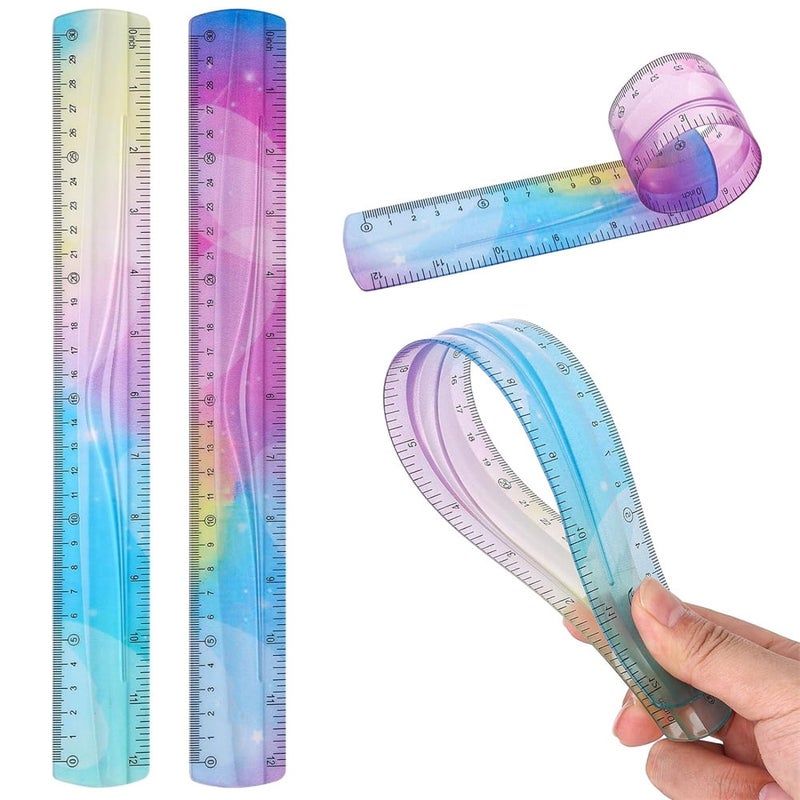 2pcs Flexible Rulers for School, 12 Inch/30 cm Bendable Rulers Soft Plastic Bendy Ruler Bulk Gradient Colorful Flex Ruler Set with Inches and Metric for Students Kids Classroom Office - Image 1