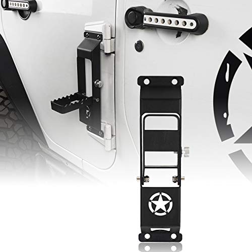 Hooke Road JK Door Hinge Step, Metal Folding Foot Pedal w/Star Sign for 2007-2018 Jeep Wrangler JK & JKU - Image 1