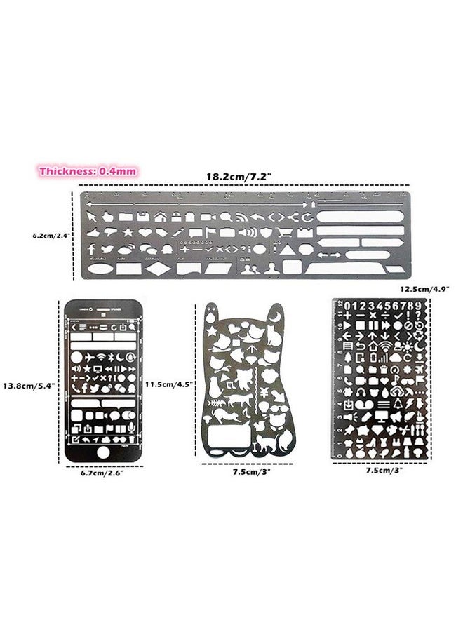 ALIMITOPIA Bullet Journal Stencil Setruler Drawing Painting Hollow Template Icon Tools Diy Kit For Scrapbook Album Card Planner Journal Making(Stainless Steel4Pcs With Different Icons)  - Image 3