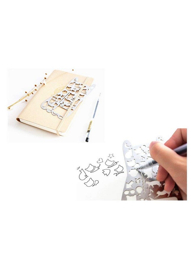 ALIMITOPIA Bullet Journal Stencil Setruler Drawing Painting Hollow Template Icon Tools Diy Kit For Scrapbook Album Card Planner Journal Making(Stainless Steel4Pcs With Different Icons)  - Image 5