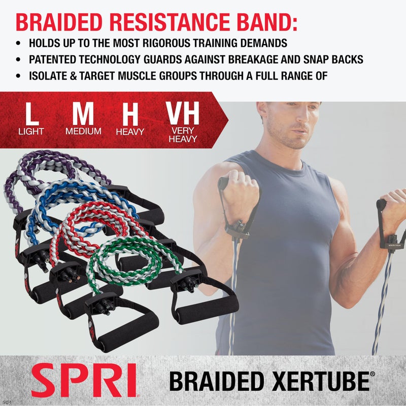 SPRI Braided Xertube Resistance Bands â€“ Premium Exercise Band for Men & Women â€“ Workout Equipment for Home Gym Fitness Training â€“ Comfort Grip for Strength, Weights, and Resistance - Medium - Image 2