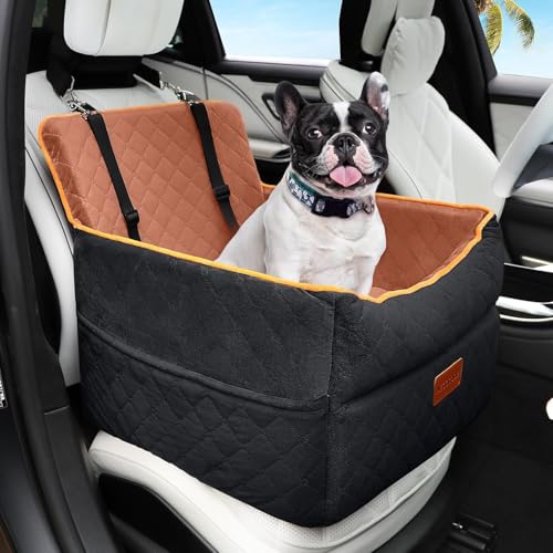 HEGGCOOE Small Dog Car Seat Memory Foam Dog Booster Seats with Thick Cushion for Medium Dogs Under 35lbs Detachable Washable Pet Car Seat Travel Bed with Storage Pockets2 Safety Belts - Image 1