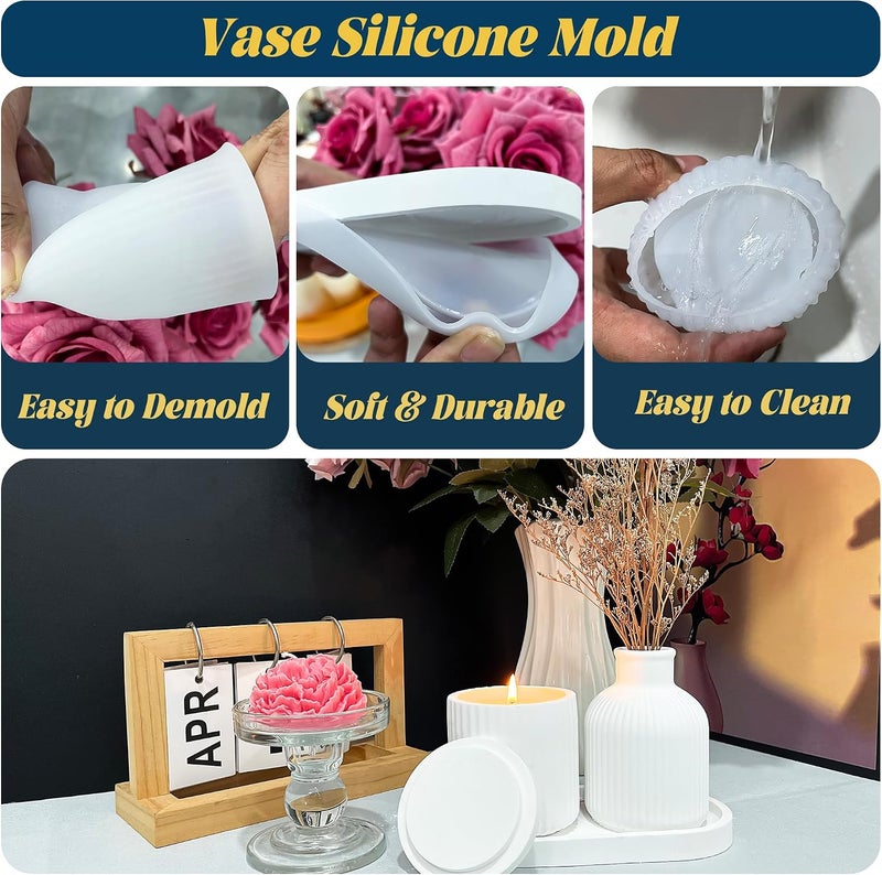 Midnadiy Silicone Resin Mold 3 Pces, Silicone Vase Molds, Resin Tray Mold with Jar Molds, Epoxy Resin Mold for DIY Vase Making, Concrete, Home Decoration, Handmade Gifts, Jewelry  Storage - Image 3