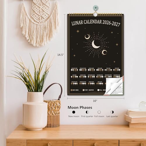 PIOOJK 2026 Wall Calendar, 18 Months Moon Calendar from January 2026 - June 2027, Aesthetic Lunar Boho Large Calendar for Home Office Kitchen, Thick Paper for Monthly Organization, Moon Phases, 10"×14.5" - Image 2