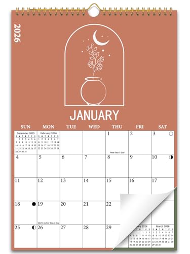 PIOOJK 2026 Wall Calendar, 18 Months Moon Calendar from January 2026 - June 2027, Aesthetic Lunar Boho Large Calendar for Home Office Kitchen, Thick Paper for Monthly Organization, Moon Phases, 10"×14.5" - Image 1