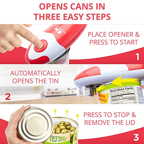 Kitchen Mama Auto Electric Can Opener: Open Your Cans with A Simple Press of Button - Automatic, Hands Free, Smooth Edge, Battery Operated, YES YOU CAN (Red) - Image 2