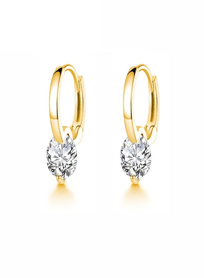 SLUYNZ Sterling Silver CZ Hoop Earrings for Women Teen Girls Minimalist CZ Hoop Earrings Huggie (B-18K GOLD) - Image 1