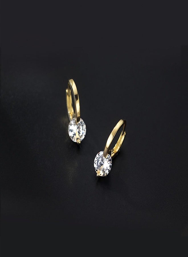 SLUYNZ Sterling Silver CZ Hoop Earrings for Women Teen Girls Minimalist CZ Hoop Earrings Huggie (B-18K GOLD) - Image 3