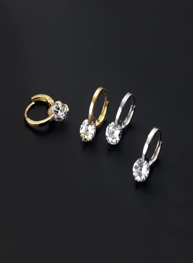 SLUYNZ Sterling Silver CZ Hoop Earrings for Women Teen Girls Minimalist CZ Hoop Earrings Huggie (B-18K GOLD) - Image 4