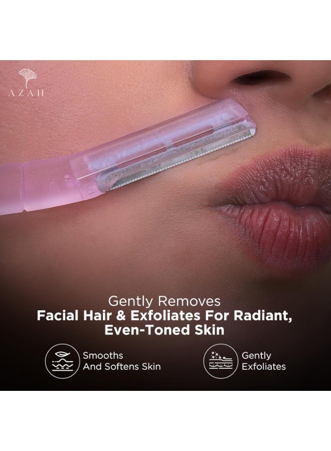 عزة شفرات حلاقة الوجه ديرمابلانينج من أزاه للنساء [عبوة من 3 قطع] | شفرة حلاقة ناعمة للوجه | شفرات حلاقة فورية وغير مؤلمة لشعر الوجه | مثالية للحواجب والشفة العليا والذقن | مناسبة لجميع أنواع البشرة - Image 3