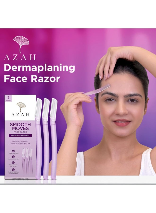 عزة شفرات حلاقة الوجه ديرمابلانينج من أزاه للنساء [عبوة من 3 قطع] | شفرة حلاقة ناعمة للوجه | شفرات حلاقة فورية وغير مؤلمة لشعر الوجه | مثالية للحواجب والشفة العليا والذقن | مناسبة لجميع أنواع البشرة - Image 2