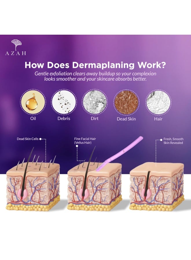 عزة شفرات حلاقة الوجه ديرمابلانينج من أزاه للنساء [عبوة من 3 قطع] | شفرة حلاقة ناعمة للوجه | شفرات حلاقة فورية وغير مؤلمة لشعر الوجه | مثالية للحواجب والشفة العليا والذقن | مناسبة لجميع أنواع البشرة - Image 4