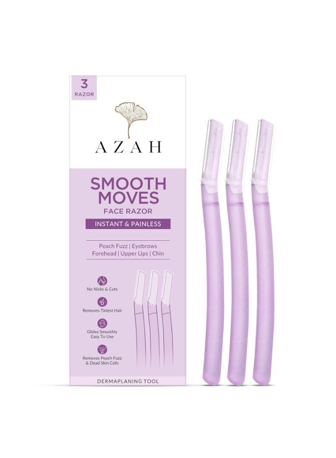 عزة شفرات حلاقة الوجه ديرمابلانينج من أزاه للنساء [عبوة من 3 قطع] | شفرة حلاقة ناعمة للوجه | شفرات حلاقة فورية وغير مؤلمة لشعر الوجه | مثالية للحواجب والشفة العليا والذقن | مناسبة لجميع أنواع البشرة - Image 1
