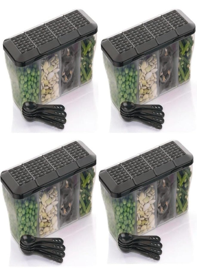 SORATH Plastic 4 In 1 Multipurpose 4 Section Kitchen,Fridge Storage Airtight Container Set For Vegetables,Dryfruits,Spices,Groceries,And Pickles With 4 Spoons Storage Set 1800 Ml- (Black,Pack Of 4) - Image 1