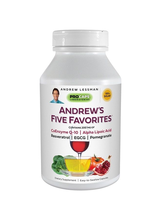 Andrew Lessman Andrew's Five Favorites 60 Capsules – Provides 200mg Each of Coenzyme Q-10, Resveratrol, EGCG, Pomegranate and Alpha Lipoic Acid, Powerful Anti-Oxidant Support, No Additives - Image 1