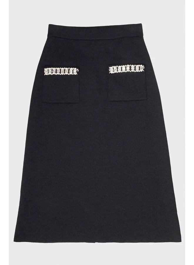 Mısırlı 1951 Black Pocket Stone-Embellished Midi Skirt
