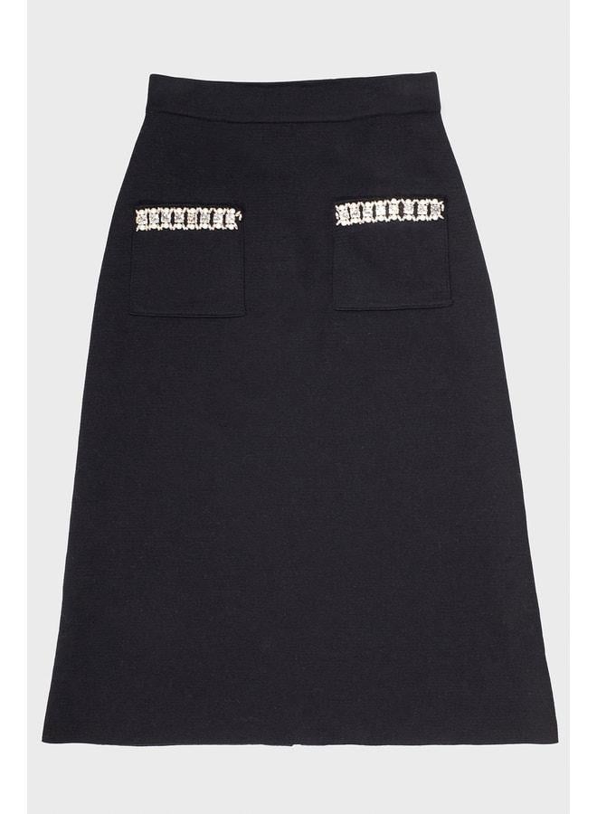Mısırlı 1951 Black Pocket Stone-Embellished Midi Skirt - Image 2
