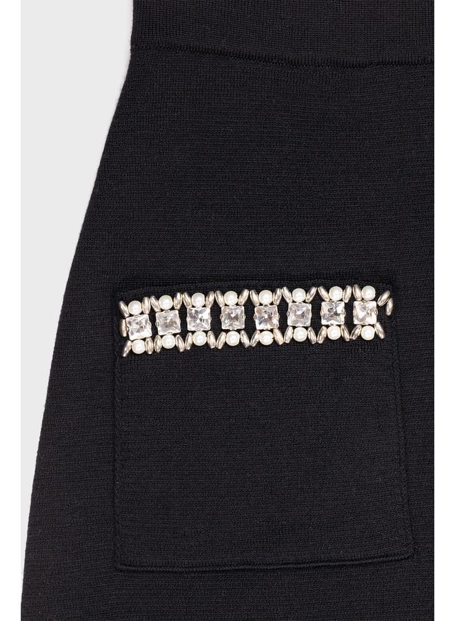Mısırlı 1951 Black Pocket Stone-Embellished Midi Skirt - Image 3
