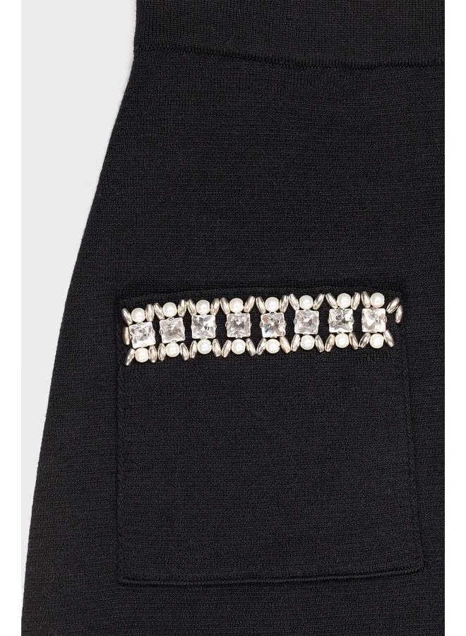 Mısırlı 1951  Black Pocket Stone-Embellished Midi Skirt for Women | Best Price UAE