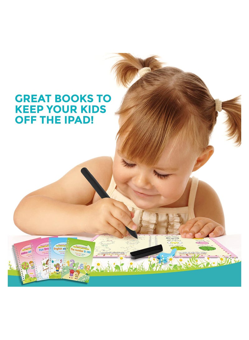 SYOSI 4 Books with Pens Magic Copybook Reusable Handwriting Tracing Practice kit Preschool Calligraphy Set for Preschools Grooves Template Design and Aid - Image 5