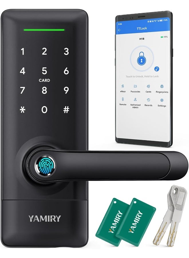 Yamiry Smart Door Lock, Biometric Fingerprint, Keyless Entry, App Control, 6 Ways to Unlock, DIY Installation, Black  - Image 1